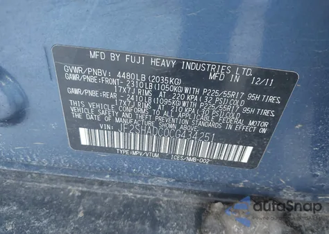 2012 Subaru Forester 2.5X Premium z USA, uszkodzony, nr VIN JF2SHADC0CG434251